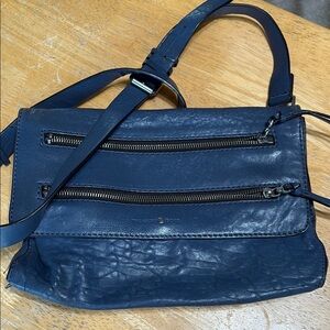 Treaure Bond Navy Blue Leather Crossbody Bag